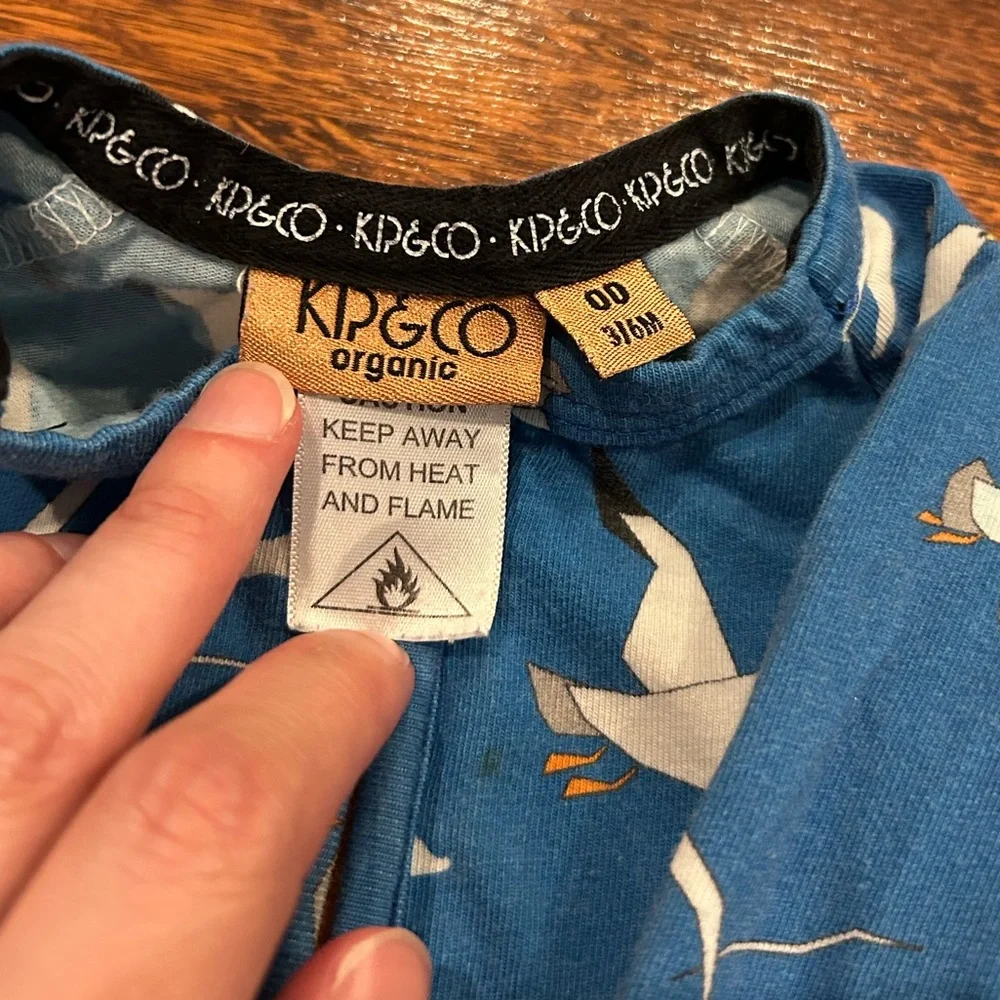 Kip & Co Organic Long Sleeve Zip Romper Size 3-6 Months Seagulls Blue